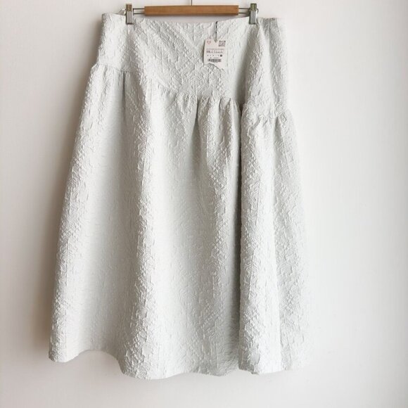 Zara Textured Jacquard Mid Skirt Off White XXL - Picture 7 of 7